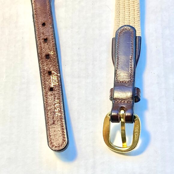 Tory Leather Nautical Plaid Canvas Leather Belt Size 26 XS Preppy Womens Boys - Picture 6 of 15
